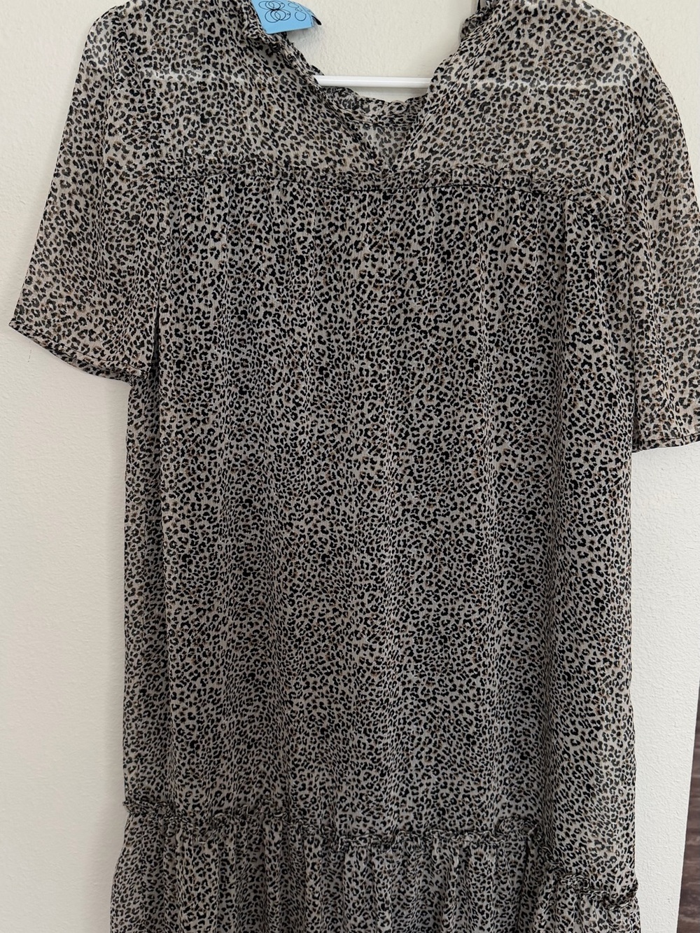 CeCe Animal Print Short Sleeve Ruffle Dress - Beige & Black